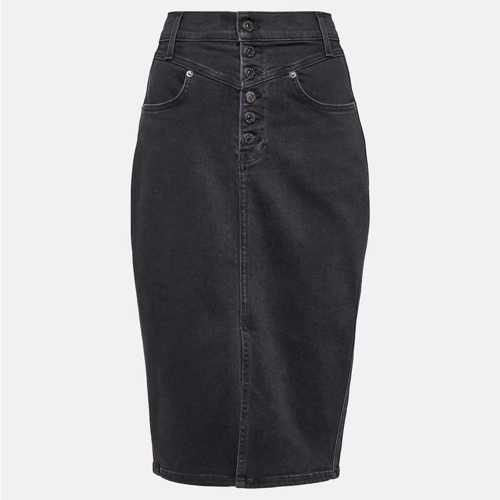 Veronica Beard Herron black denim midi skirt size 6 washed black